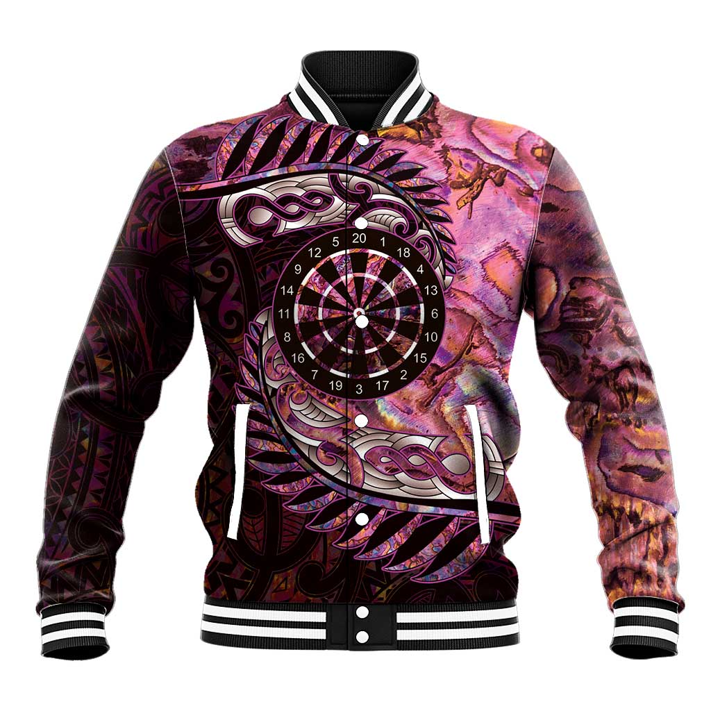 New Zealand Darts Personalised Baseball Jacket Aotearoa Silver Fern Pink Papua Shell Spirit LT9 Unisex Pink - Polynesian Pride