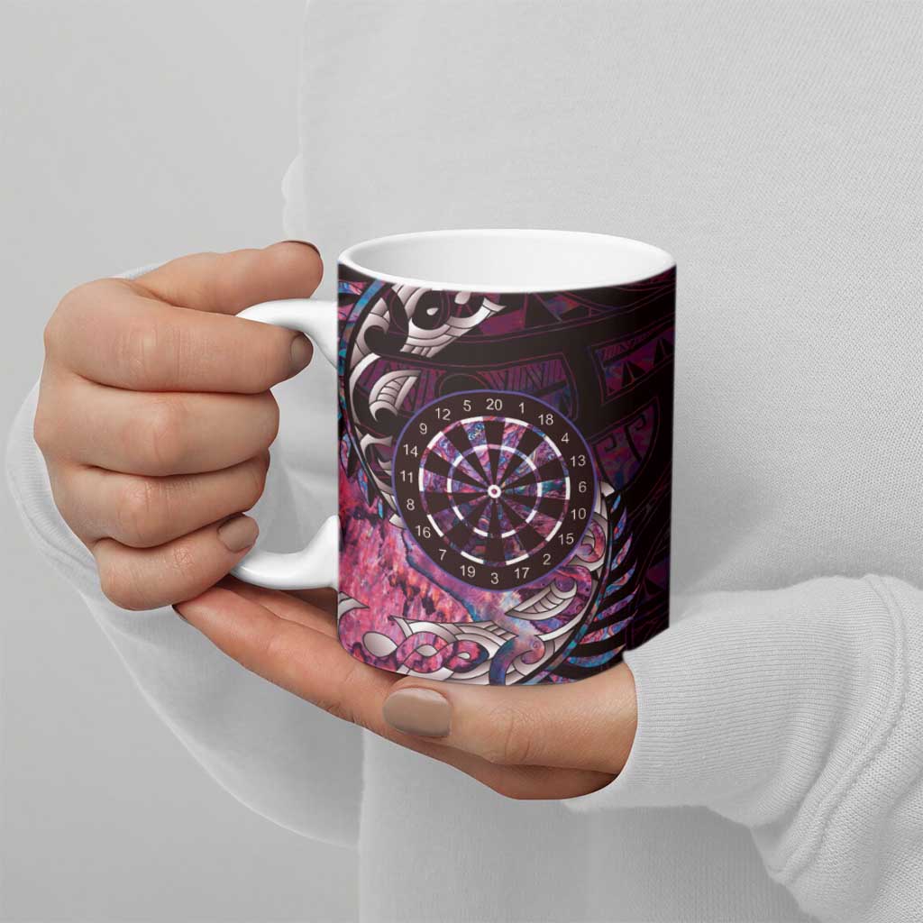 New Zealand Darts Personalised Ceramic Mug Aotearoa Silver Fern Pink Papua Shell Spirit LT9 - Polynesian Pride