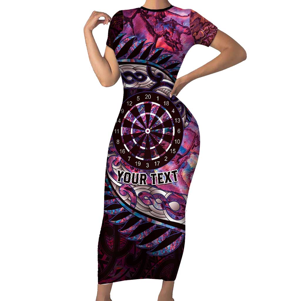 New Zealand Darts Personalised Short Sleeve Bodycon Dress Aotearoa Silver Fern Pink Papua Shell Spirit