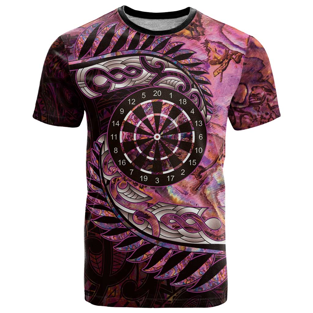 New Zealand Darts Personalised T Shirt Aotearoa Silver Fern Pink Papua Shell Spirit LT9 Pink - Polynesian Pride
