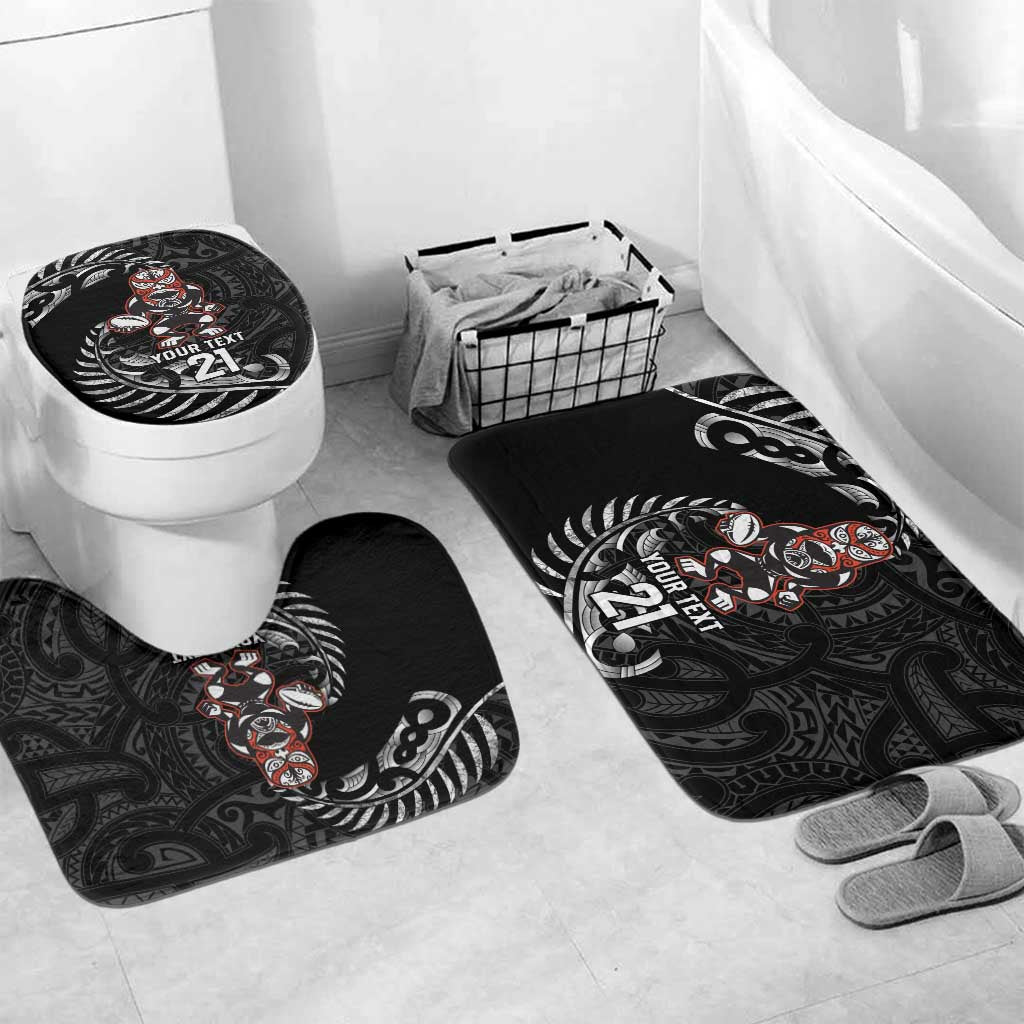 New Zealand Indigenous-Maori Rugby Custom Bathroom Set LT9 Mat Set Only (3 pcs) One Size Black - Polynesian Pride