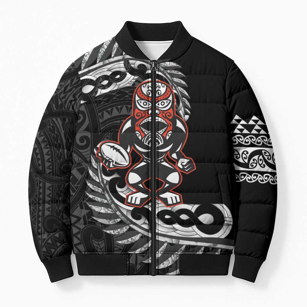 New Zealand Indigenous-Maori Rugby Custom Bomber Puffer Jacket LT9 Unisex Black - Polynesian Pride