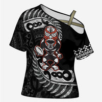 New Zealand Indigenous-Maori Rugby Custom Cross Shoulder Shirt LT9 Female Black - Polynesian Pride