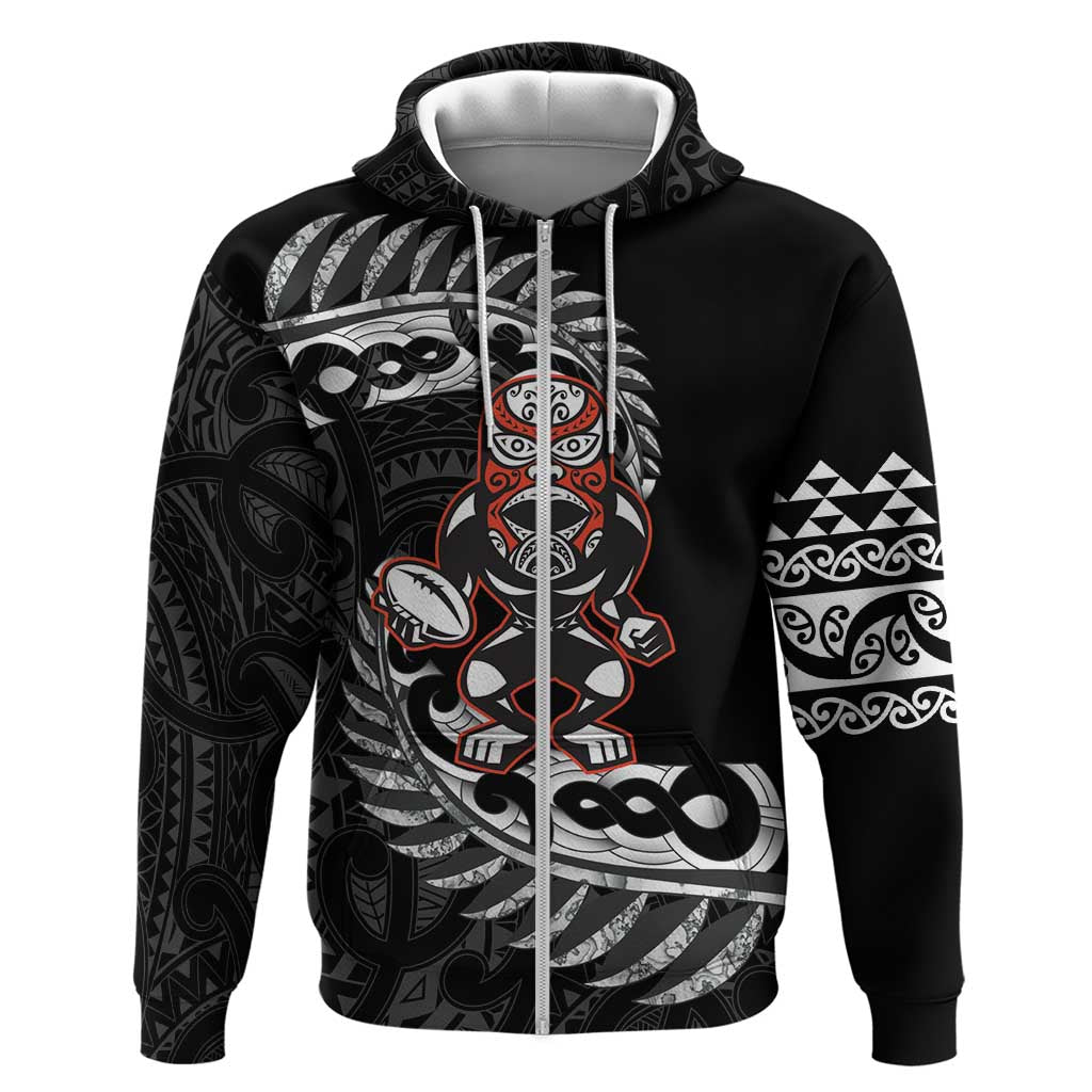 New Zealand Indigenous-Maori Rugby Custom Hoodie LT9 Zip Hoodie Black - Polynesian Pride