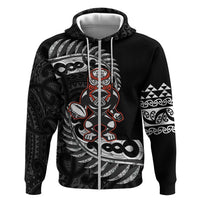 New Zealand Indigenous-Maori Rugby Custom Hoodie LT9 Zip Hoodie Black - Polynesian Pride