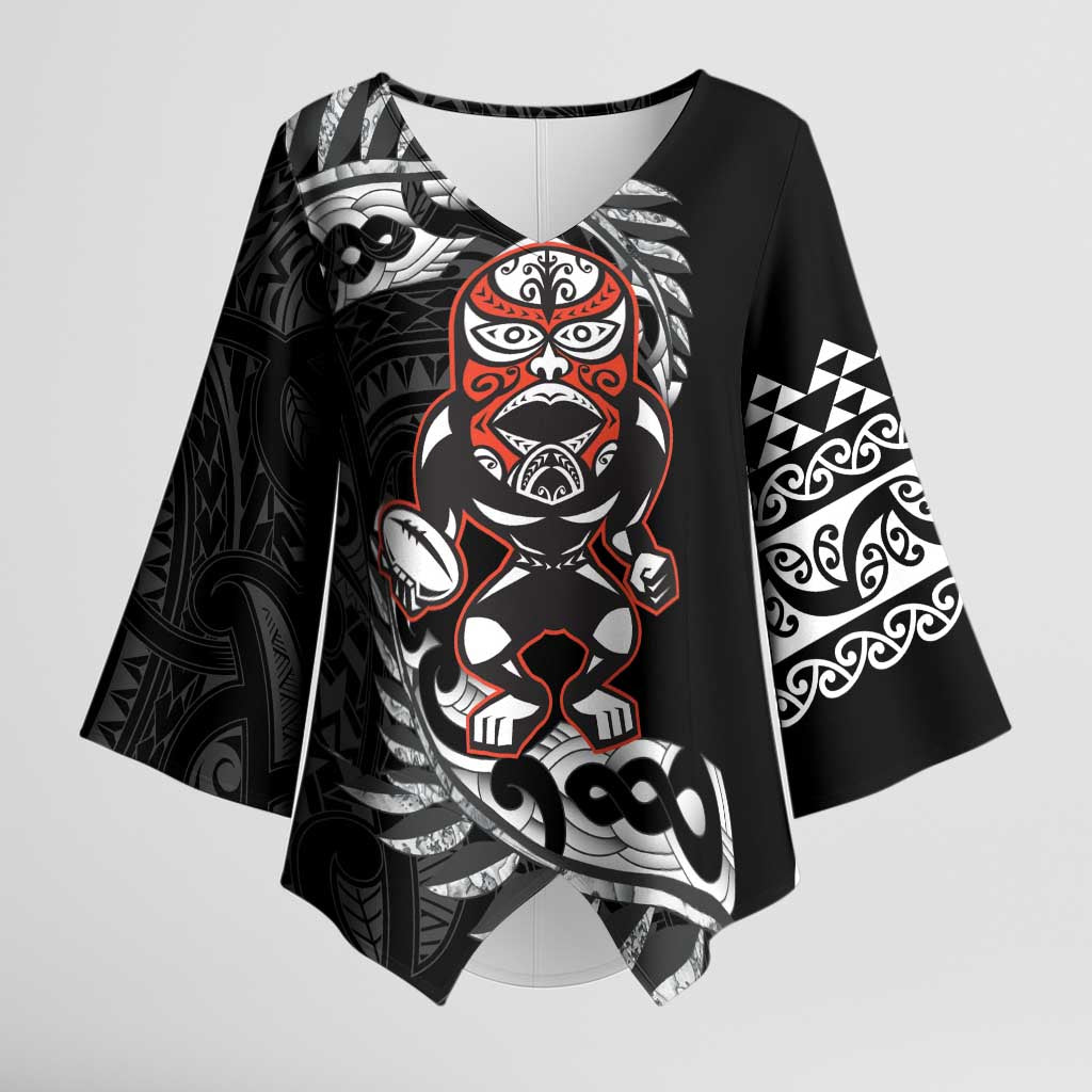 New Zealand Indigenous-Maori Rugby Custom Kimono Sleeve Blouse LT9 Female Black - Polynesian Pride