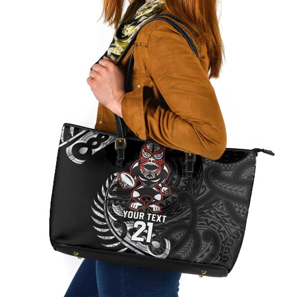 New Zealand Indigenous-Maori Rugby Custom Leather Tote Bag LT9 Black - Polynesian Pride