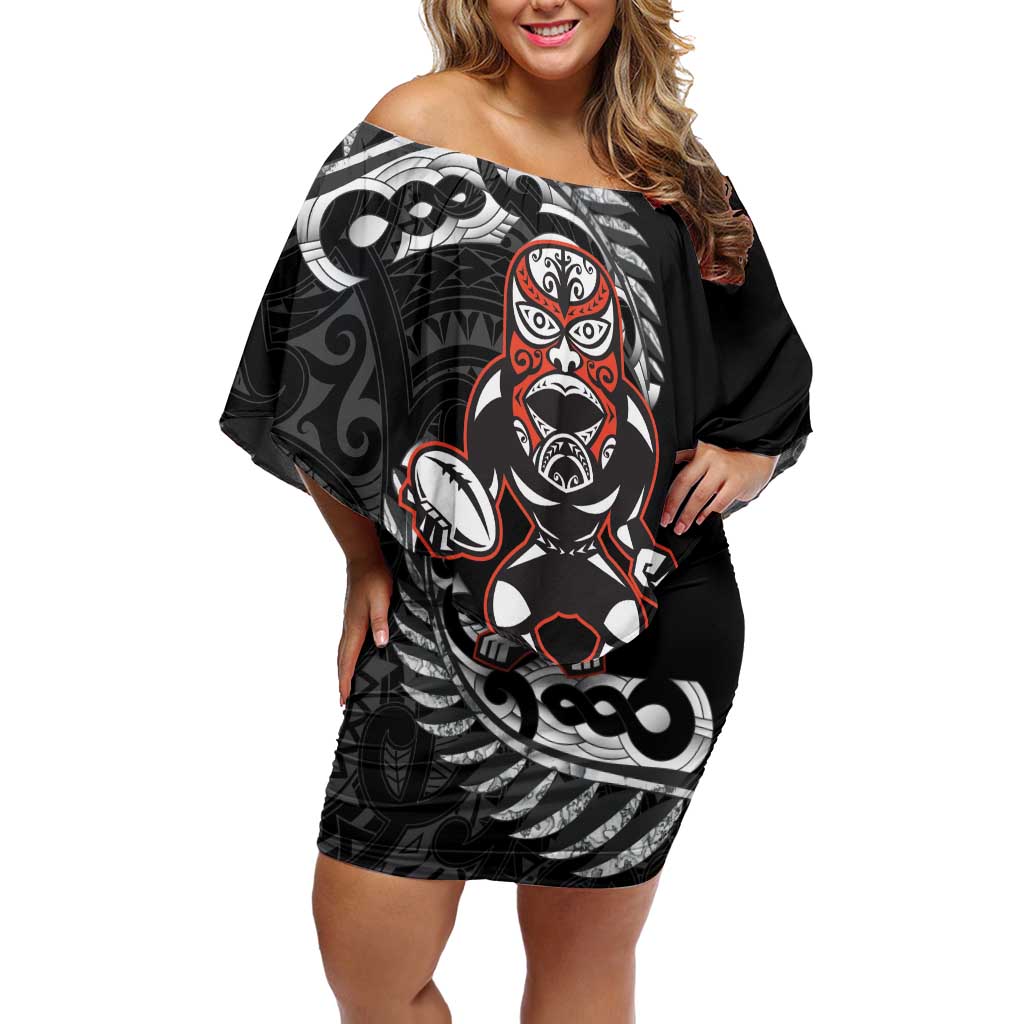 New Zealand Indigenous-Maori Rugby Custom Off Shoulder Short Dress LT9 Women Black - Polynesian Pride