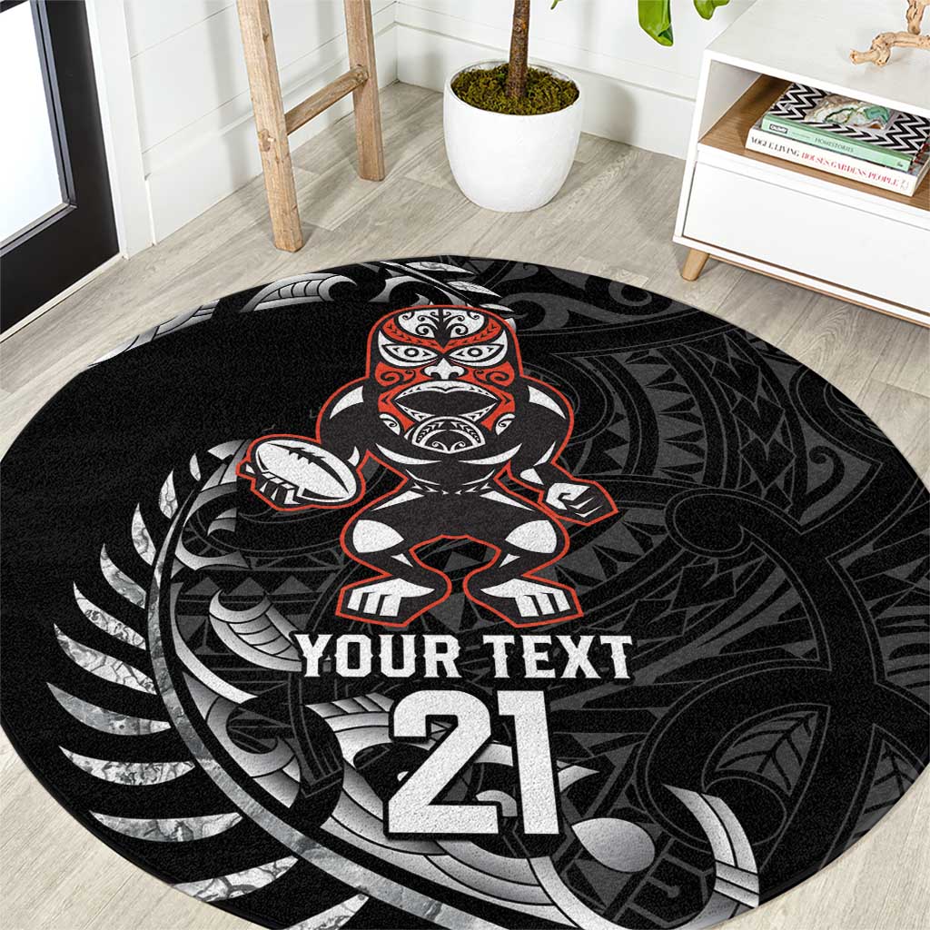 New Zealand Indigenous-Maori Rugby Custom Round Carpet LT9 Black - Polynesian Pride
