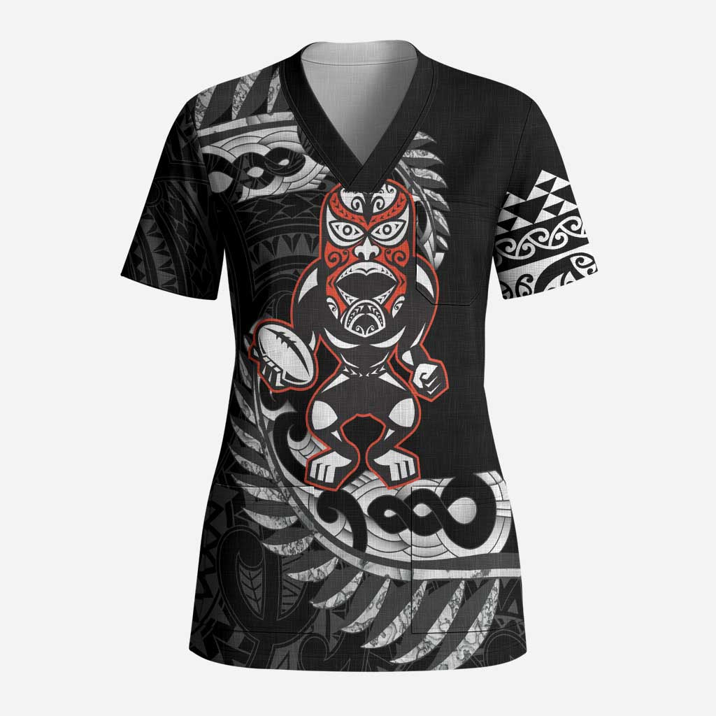 New Zealand Indigenous-Maori Rugby Custom Scrub Top LT9 Adult Black - Polynesian Pride