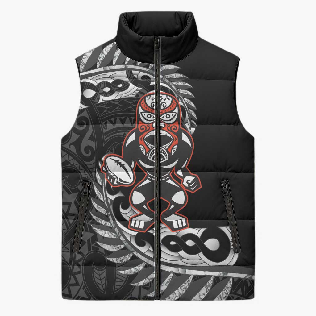 New Zealand Indigenous-Maori Rugby Custom Sleeveless Puffer Jacket LT9 Unisex Black - Polynesian Pride