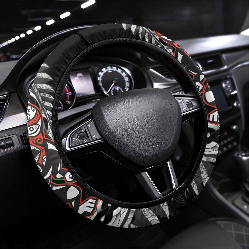 New Zealand Indigenous-Maori Rugby Steering Wheel Cover LT9 Universal Fit Black - Polynesian Pride