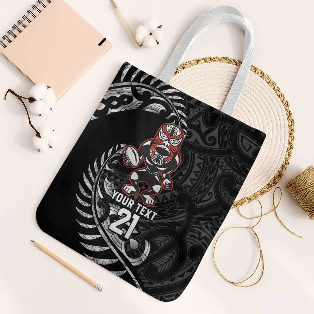 New Zealand Indigenous-Maori Rugby Custom Tote Bag LT9 White Strap One Size Black - Polynesian Pride