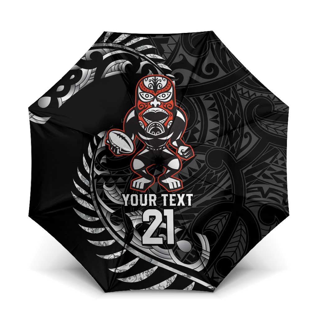 New Zealand Indigenous-Maori Rugby Custom Umbrella LT9 One Size Folded 11.42 inch Opened Diameter 37.4 inch Black - Polynesian Pride