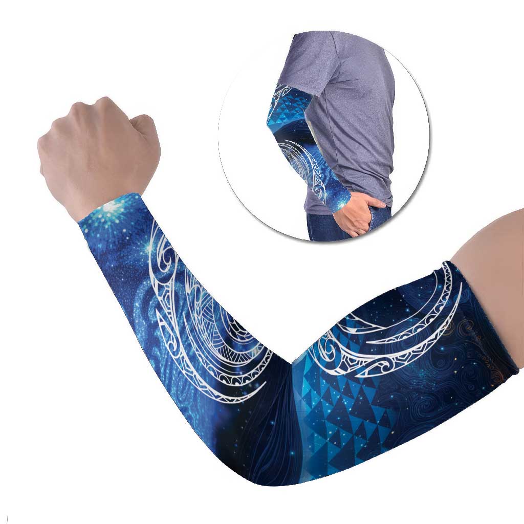 New Zealand Matariki Arm Sleeves Taniko Aramoana With Koru Galaxy Sky Night LT9 Set of 2 Galaxy - Polynesian Pride
