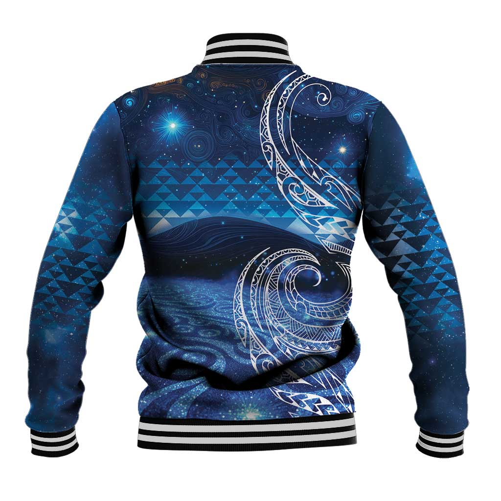 New Zealand Matariki Baseball Jacket Taniko Aramoana With Koru Galaxy Sky Night LT9 - Polynesian Pride