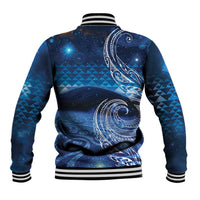 New Zealand Matariki Baseball Jacket Taniko Aramoana With Koru Galaxy Sky Night LT9 - Polynesian Pride
