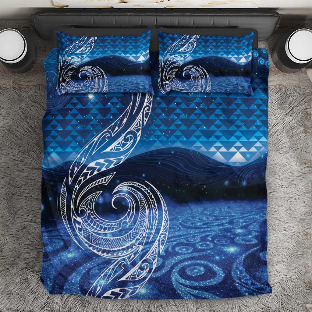 New Zealand Matariki Bedding Set Taniko Aramoana With Koru Galaxy Sky Night LT9 Galaxy - Polynesian Pride