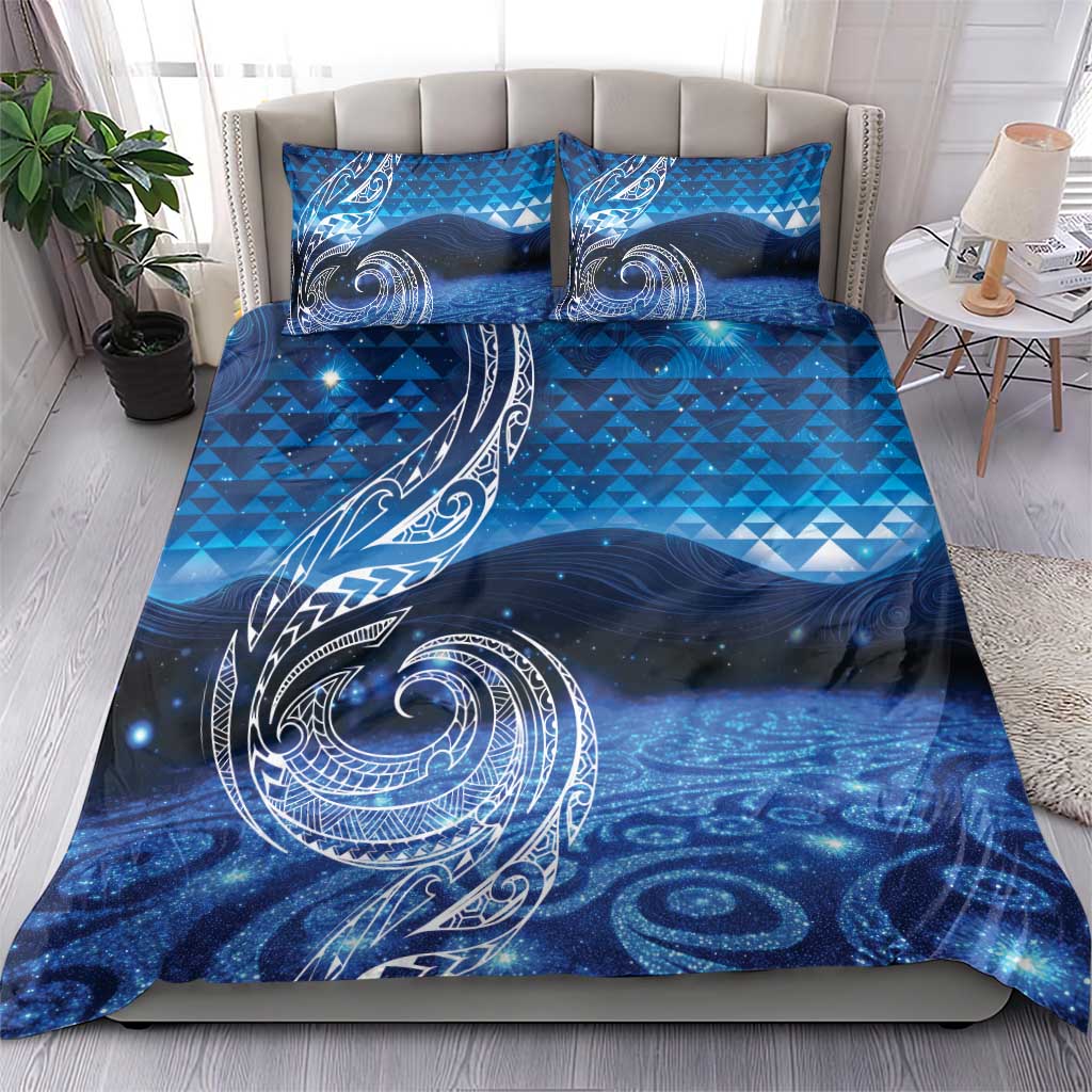 New Zealand Matariki Bedding Set Taniko Aramoana With Koru Galaxy Sky Night LT9 - Polynesian Pride