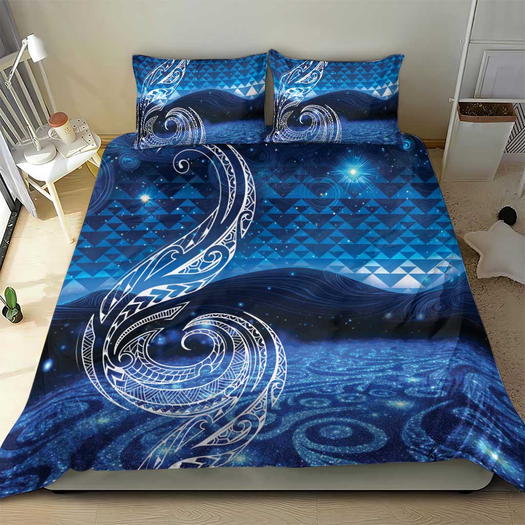 New Zealand Matariki Bedding Set Taniko Aramoana With Koru Galaxy Sky Night LT9 - Polynesian Pride