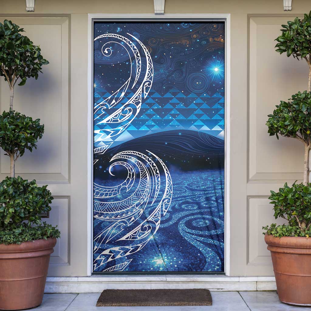 New Zealand Matariki Door Cover Taniko Aramoana With Koru Galaxy Sky Night LT9 Galaxy - Polynesian Pride