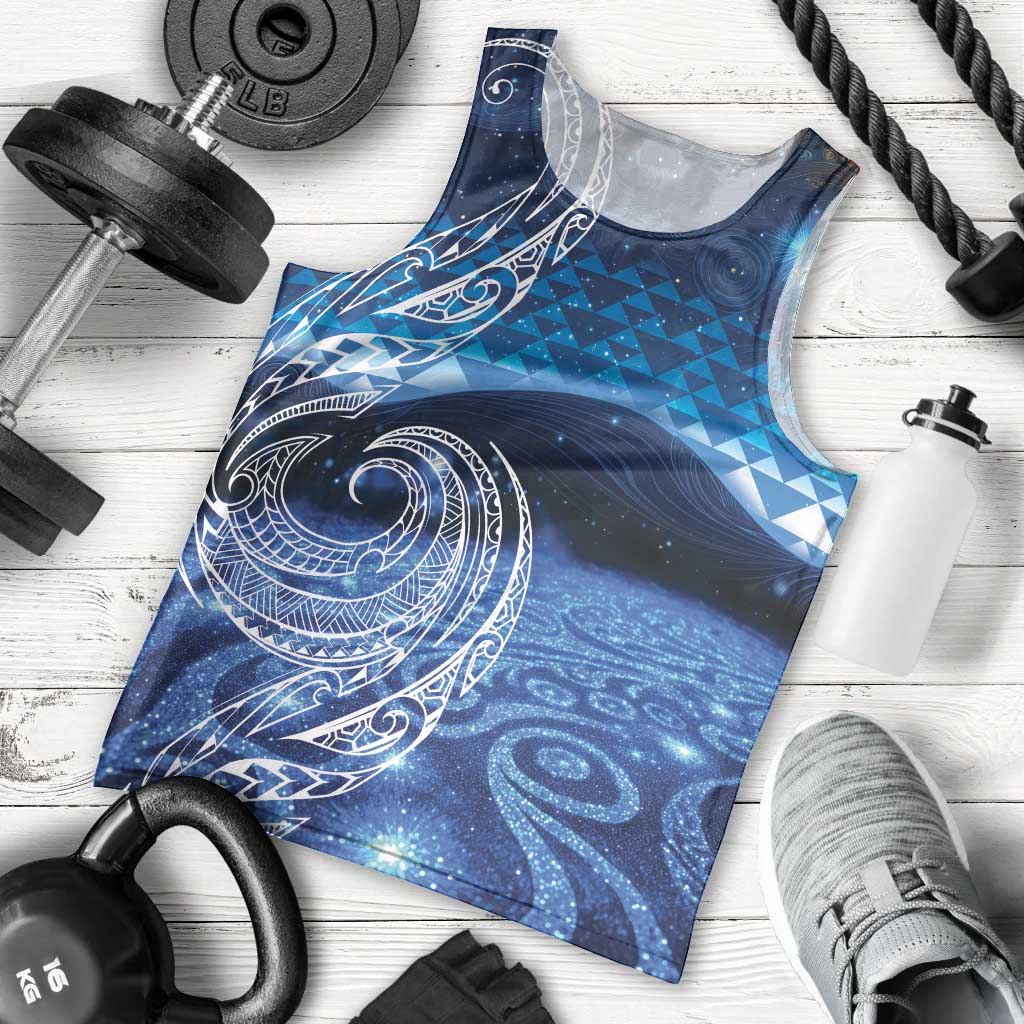 New Zealand Matariki Men Tank Top Taniko Aramoana With Koru Galaxy Sky Night LT9 - Polynesian Pride