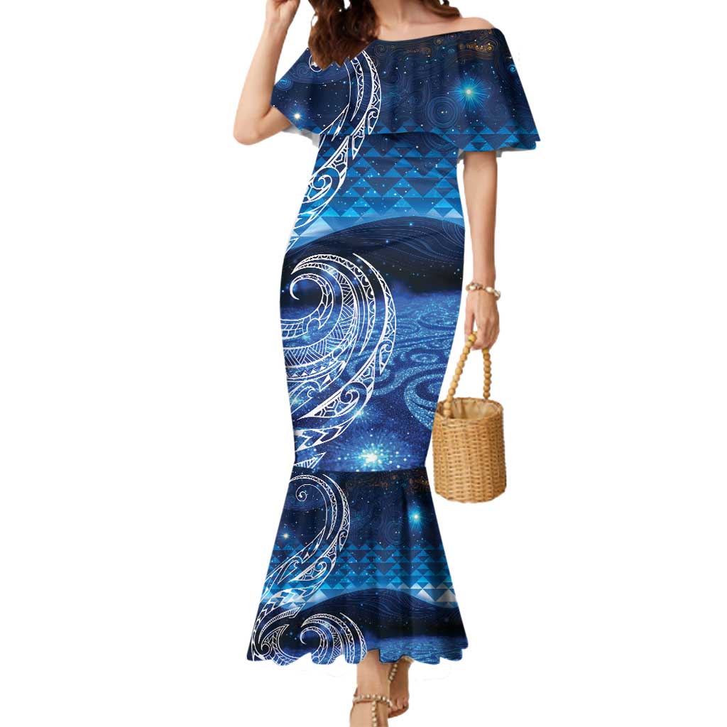 New Zealand Matariki Mermaid Dress Taniko Aramoana With Koru Galaxy Sky Night