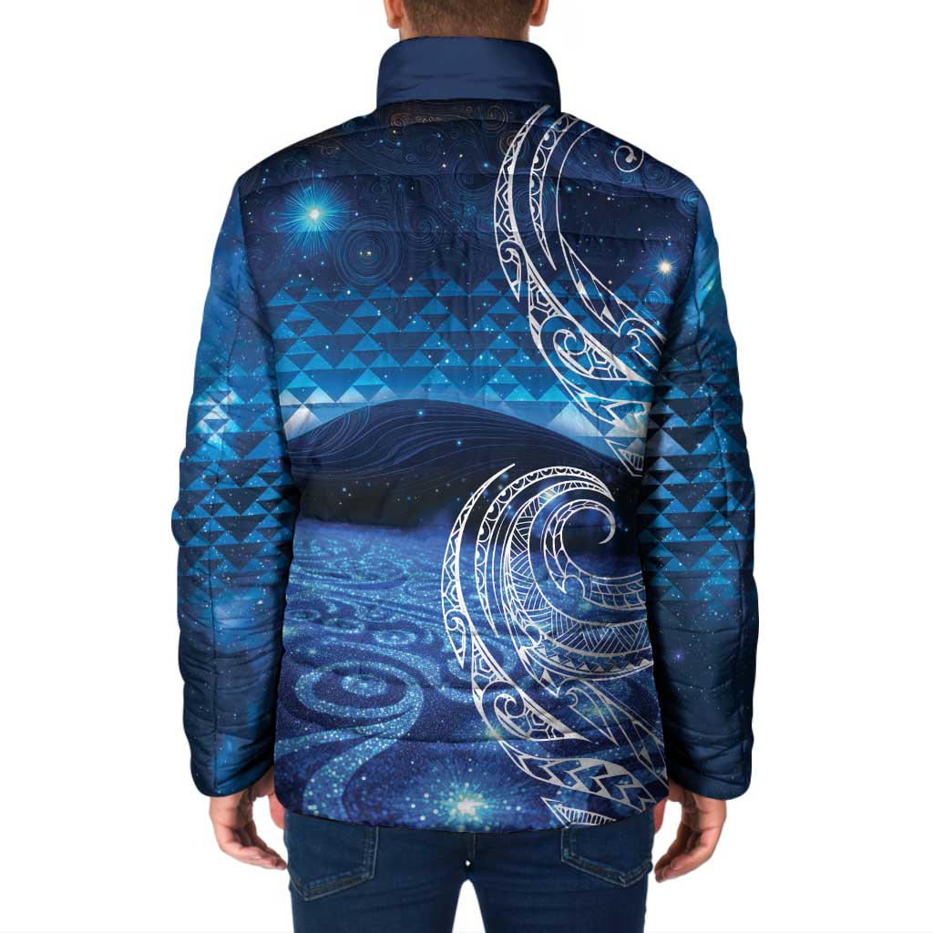 New Zealand Matariki Padded Jacket Taniko Aramoana With Koru Galaxy Sky Night LT9 - Polynesian Pride