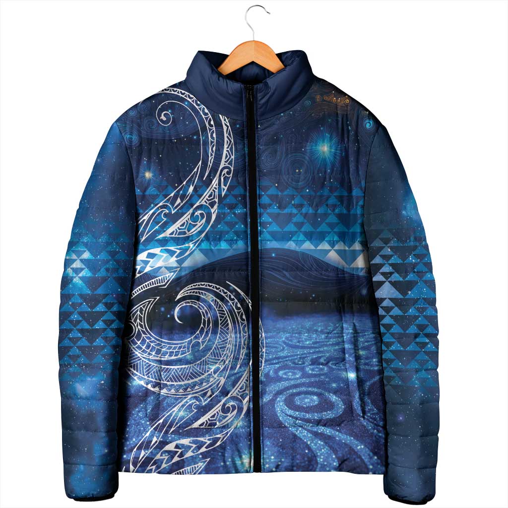 New Zealand Matariki Padded Jacket Taniko Aramoana With Koru Galaxy Sky Night LT9 - Polynesian Pride