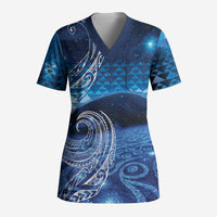New Zealand Matariki Scrub Top Taniko Aramoana With Koru Galaxy Sky Night LT9 Adult Galaxy - Polynesian Pride
