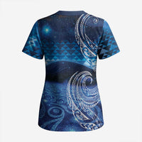 New Zealand Matariki Scrub Top Taniko Aramoana With Koru Galaxy Sky Night LT9 - Polynesian Pride