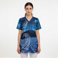 New Zealand Matariki Scrub Top Taniko Aramoana With Koru Galaxy Sky Night LT9 - Polynesian Pride