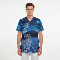 New Zealand Matariki Scrub Top Taniko Aramoana With Koru Galaxy Sky Night LT9 - Polynesian Pride