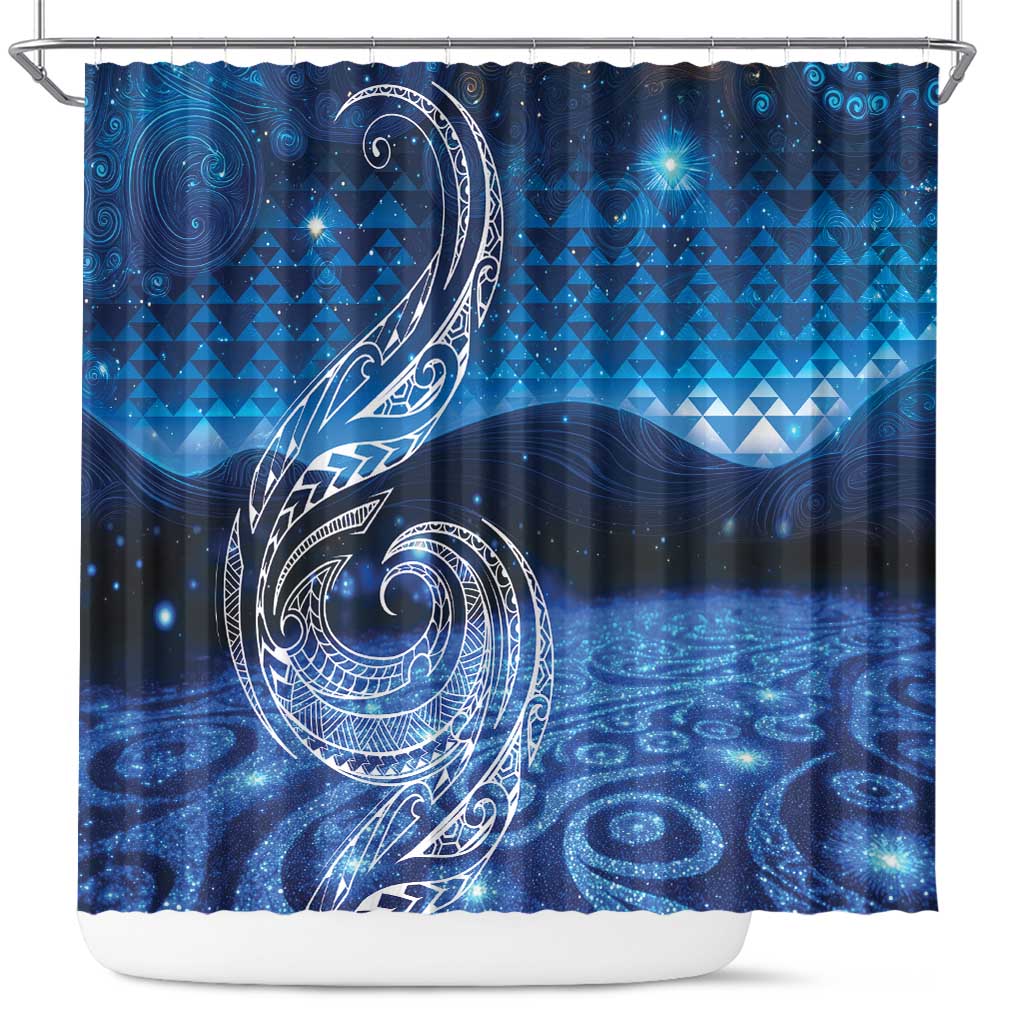 New Zealand Matariki Shower Curtain Taniko Aramoana With Koru Galaxy Sky Night LT9 Galaxy - Polynesian Pride