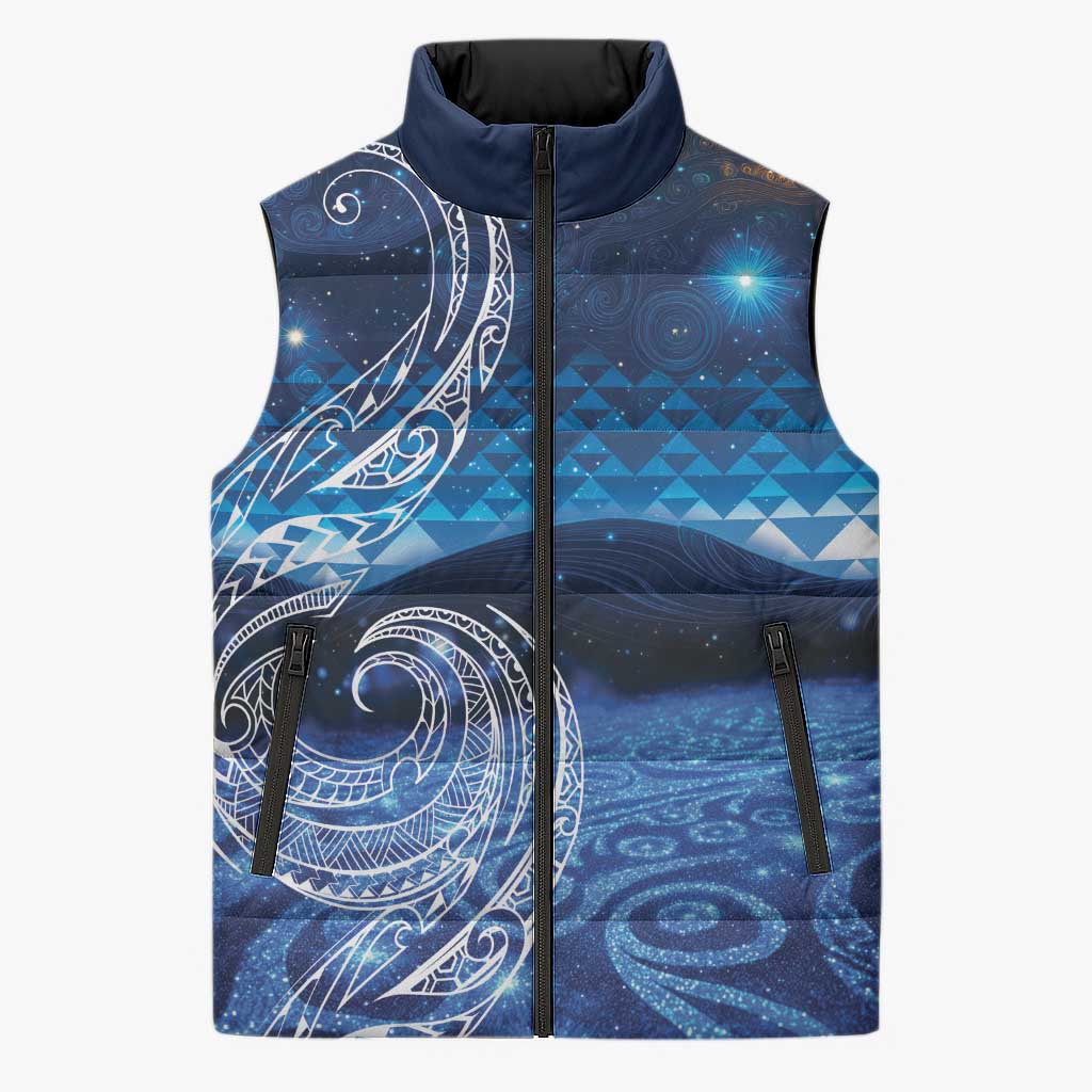 New Zealand Matariki Sleeveless Puffer Jacket Taniko Aramoana With Koru Galaxy Sky Night LT9 Unisex Galaxy - Polynesian Pride