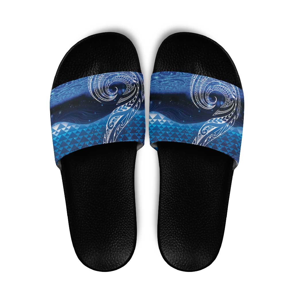 New Zealand Matariki Slide Sandals Taniko Aramoana With Koru Galaxy Sky Night LT9 Galaxy - Polynesian Pride