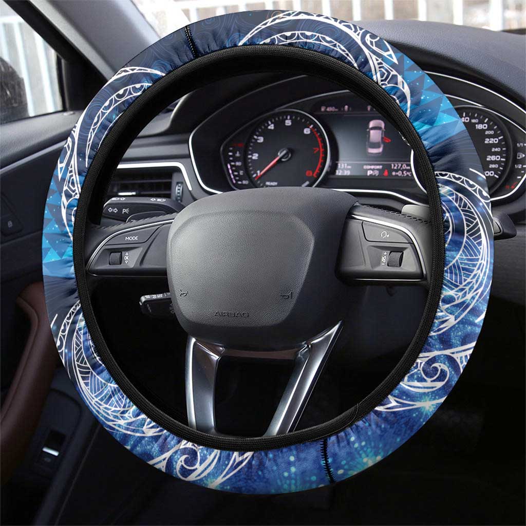 New Zealand Matariki Steering Wheel Cover Taniko Aramoana With Koru Galaxy Sky Night LT9 - Polynesian Pride