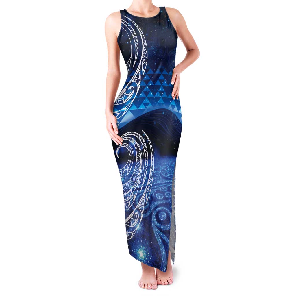 New Zealand Matariki Tank Maxi Dress Taniko Aramoana With Koru Galaxy Sky Night