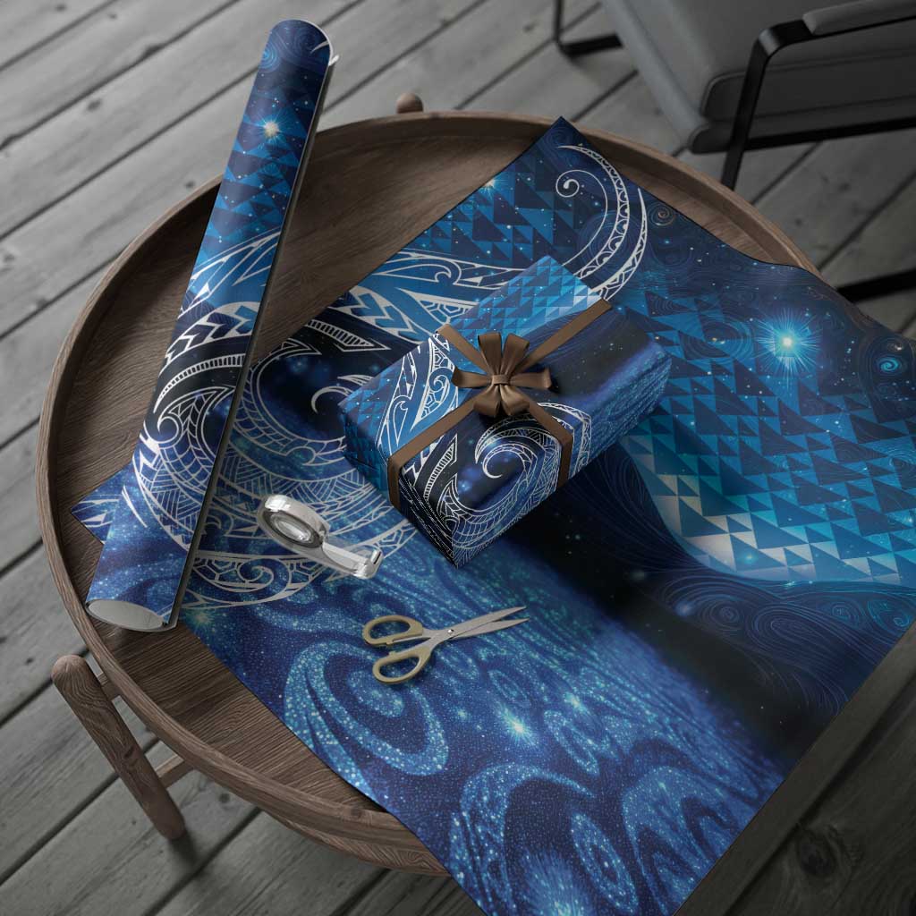 New Zealand Matariki Wrapping Paper Taniko Aramoana With Koru Galaxy Sky Night LT9 - Polynesian Pride