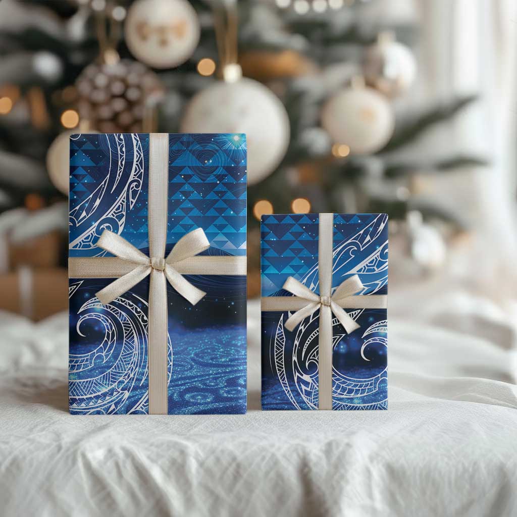 New Zealand Matariki Wrapping Paper Taniko Aramoana With Koru Galaxy Sky Night LT9 - Polynesian Pride
