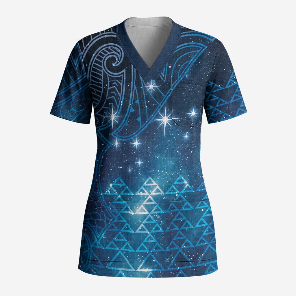 New Zealand Matariki Scrub Top Taniko Aramoana With Maori Galaxy Sky Night LT9 Adult Galaxy - Polynesian Pride
