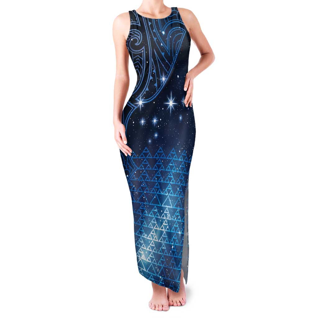 New Zealand Matariki Tank Maxi Dress Taniko Aramoana With Maori Galaxy Sky Night LT9 Women Galaxy - Polynesian Pride