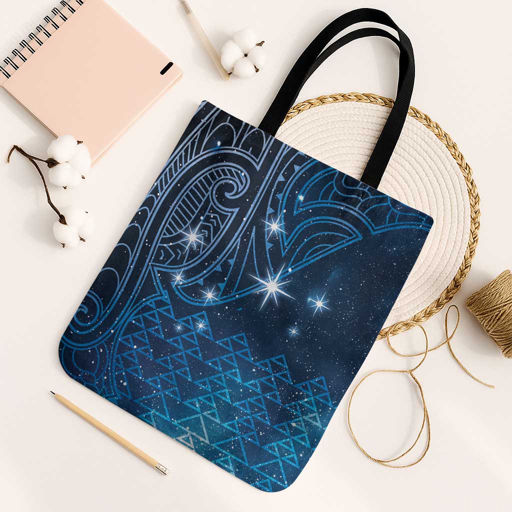 New Zealand Matariki Tote Bag Taniko Aramoana With Maori Galaxy Sky Night LT9 Black Strap One Size Galaxy - Polynesian Pride