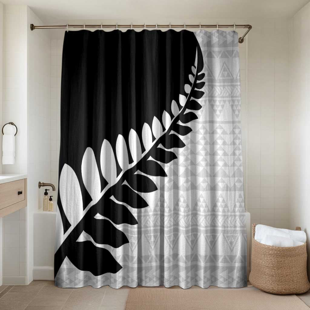 New Zealand Silver Fern Niho Taniwha Bathroom Set LT9 Shower Curtain Only Black - Polynesian Pride