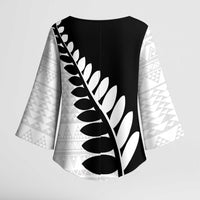 New Zealand Silver Fern Niho Taniwha Kimono Sleeve Blouse LT9 - Polynesian Pride