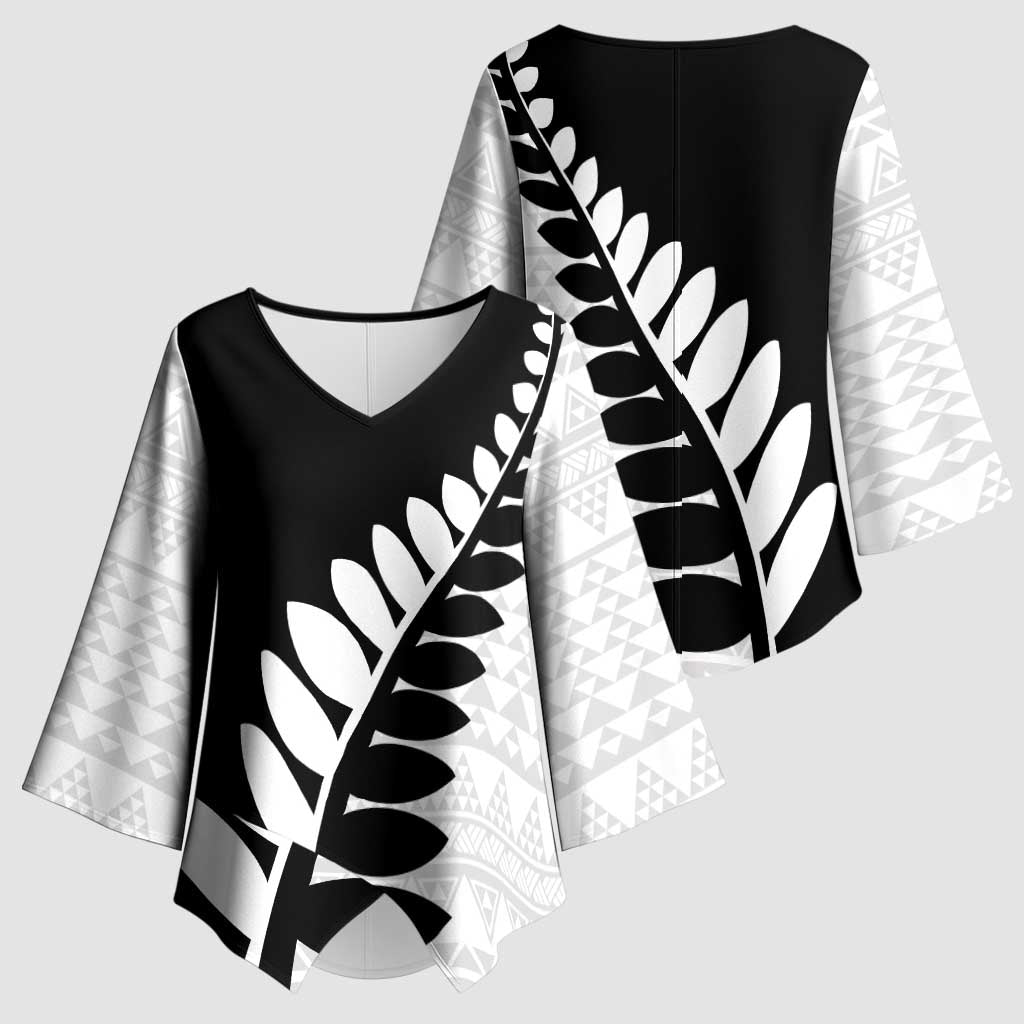 New Zealand Silver Fern Niho Taniwha Kimono Sleeve Blouse LT9 - Polynesian Pride