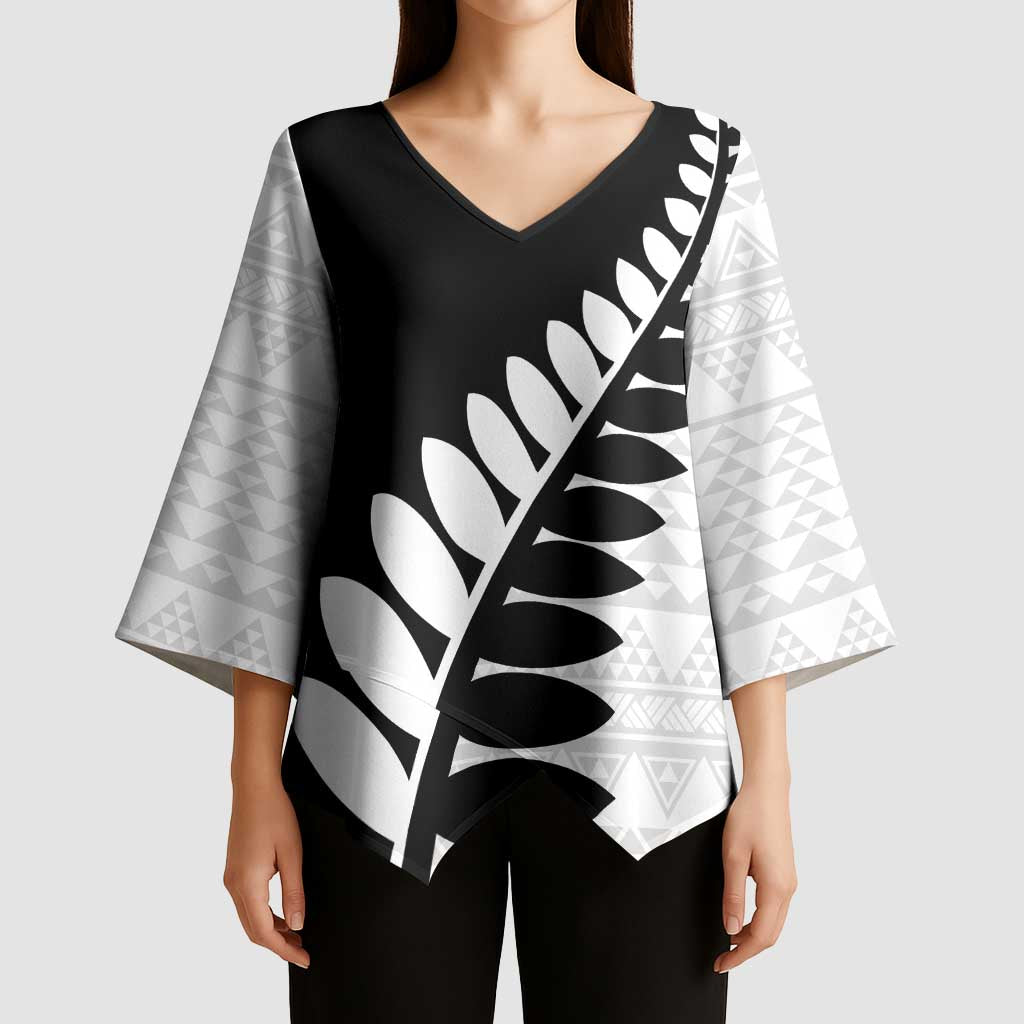 New Zealand Silver Fern Niho Taniwha Kimono Sleeve Blouse LT9 - Polynesian Pride