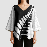 New Zealand Silver Fern Niho Taniwha Kimono Sleeve Blouse LT9 - Polynesian Pride