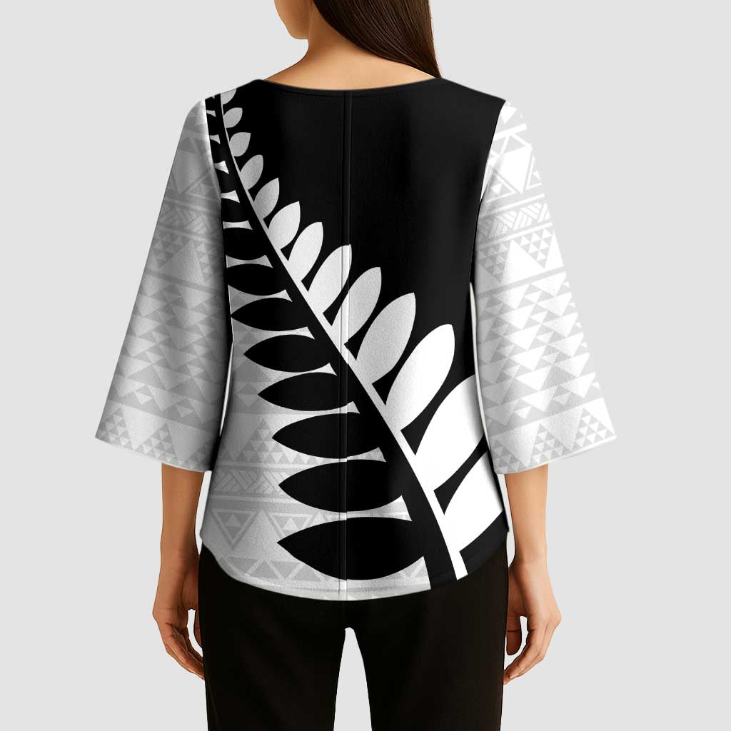 New Zealand Silver Fern Niho Taniwha Kimono Sleeve Blouse LT9 - Polynesian Pride