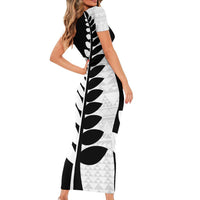 New Zealand Silver Fern Niho Taniwha Short Sleeve Bodycon Dress LT9 - Polynesian Pride